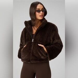 Fabletics Faux Fur Cropped Full-Zip Jacket